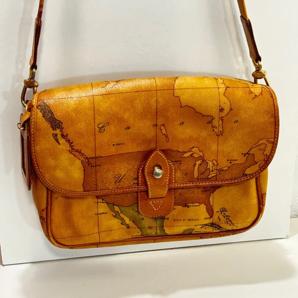 Vintage Map Print Tan Shoulder Bag - Picture 2 of 16